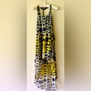 Yellow and Deep Blue Patterned Sleeveless Dress